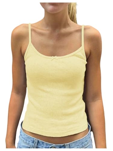 Floerns Women's Cute Cami Top Spaghetti Strap Bowknot Going Out Y2k Camisole Yellow Small
