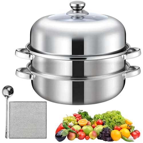 Lista de Vaporeras para ollas favoritos de las personas. 44 Vaporera Acero Inoxidable - 28 CM vaporera Con Tapa con 3 Niveles Juego de Vaporizador Ollas De Cocina Hogar Con Tela De Limpieza Y Cucharas,Olla de Vapor de Acero Inoxidable para...