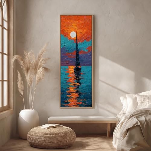 Paysage marin vertical pour salon : grande toile ocean coucher de soleil ambiance zen