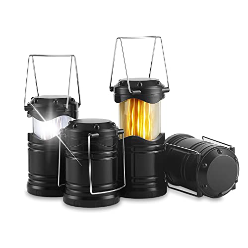 Lichamp 4 Pack LED Camping Lanterns, Collapsible Flameless Candles Tea Lights, Portable Battery Powered Camping Lights Emergency Supplies Kit, Black