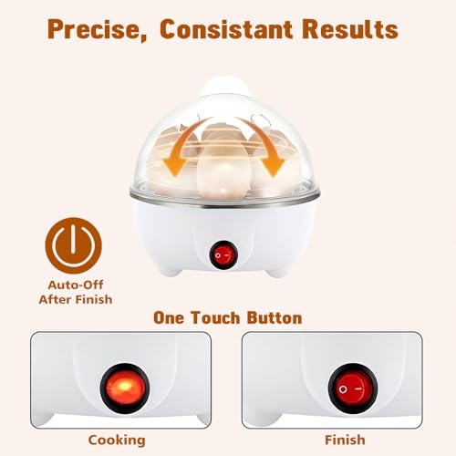 Electric Egg Boiler - 7 Egg Capacity Cooker for Soft, Medium, and Hard Boiled Eggs with Poaching Trays - Image 2