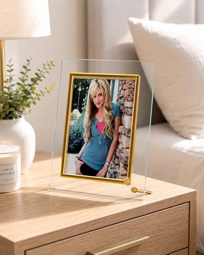 Image of Home Decor Gold Geometric Glass Photo Frame - Modern Design (4X6)