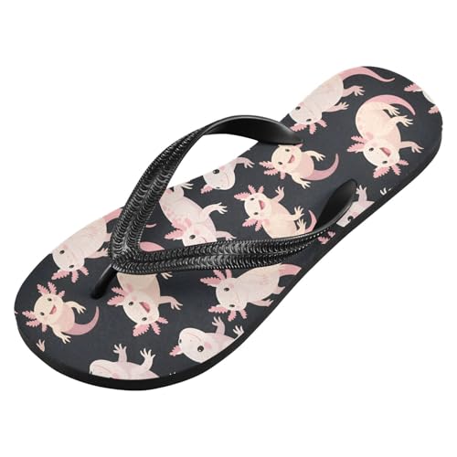 ALAZA Cute Axolotl Pattern Flip Flops for Women Fashion Beach Slippers Comfort Mens Flip Flops Non-Slip Rubber Shower Slippers Sandal for Hotel Travel Sport,XS2