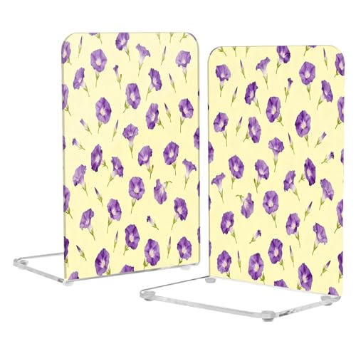 Loancwa Fermalibri in acrilico, motivo petunia viola su giallo, 20 x 13 x 10 cm, confezione da 2