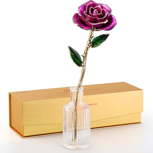 Image of 24K Gold Dipped Preserved Real Rose, Deluxe Keepsake, Purple