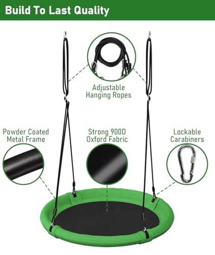 Image of 24 Inch Saucer Tree Swing Set for Kids & Adults, Adjustable Flying Swing Seat for Backyard or Outdoor Playground, Green & Black