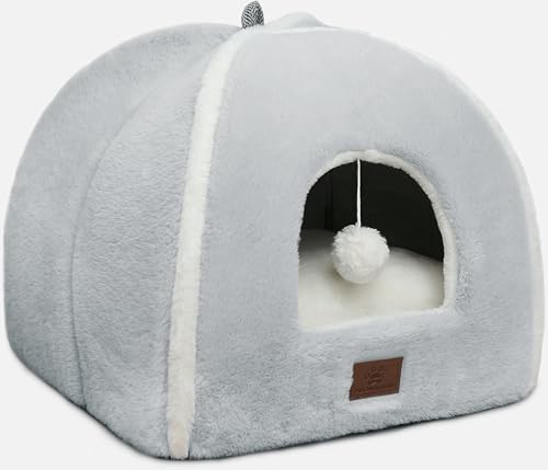 Image of Cat Bed for Indoor Cats - Cat House Cats Tent with Removable Washable Cushioned Pillow, Soft and Self Kitten beds,Pet Bed, Grey,15inches