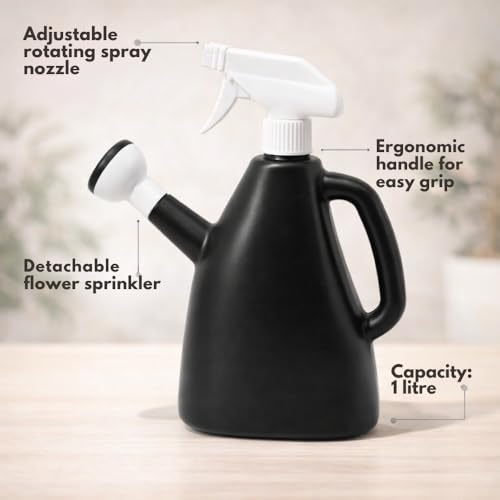 Image of Urban Upvan Watering and Spray Dual-Use Watering Can 1L | Garden Watering Sprayer Bottle with Adjustable Nozzle | Indoor Outdoor Plant Watering Tool for Home, Balcony & Garden (Black)