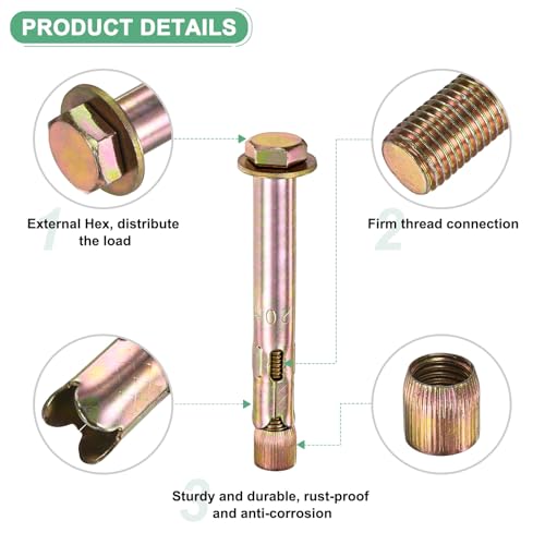 Image of M METERXITY 5-Pack Hex Expansion Bolt, M16x150mm Colored Galvanized Iron-Carbon Steel External Hex Expansion Bolts, Anti-Corrosion Metal Bolt for Concrete /Dry Brick /Block Walls