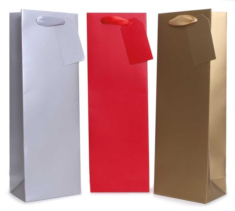Tallon XB0120B Christmas Wine/Spirit Bottle Bags Metallic Red Gold Silver Designs - Pack of 12