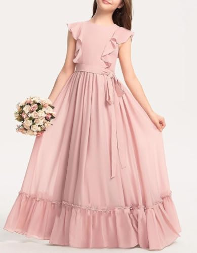Chiffon Junior Bridesmaid Dress Flower Girl Dresses for Wedding Ruffles Sleeveless Pageant Dress for Teen Girls4