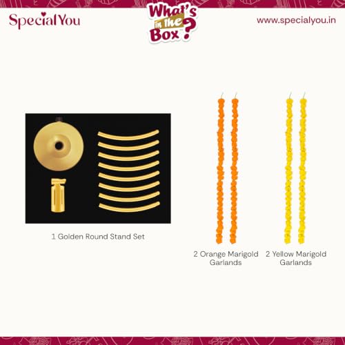 Image of SpecialYou Ganpati Decoration Setup for Home with PVC Ganpati Decor Backdrop & Marigold Garlands, Ganesh Decoration Items for Home Decor Items - 5pcs
