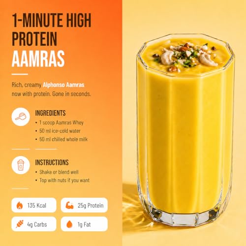 Image of FUELLED Whey Protein Powder with 24g Protein, 5g BCAAs, Aamras Flavour, 1 kg, 28 Servings, Gluten Free, Post Workout Recovery Supplement
