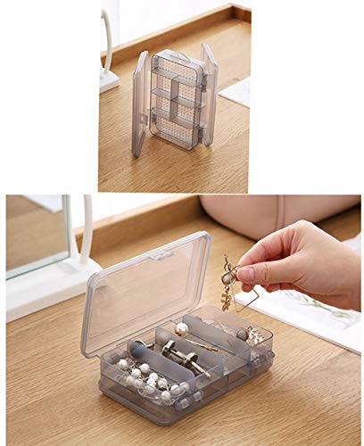 Image of 2 Pcs Clear Plastic Double Layer Jewelry Boxes Organizer Storage Container for Earrings Necklaces Hair Clips Grey