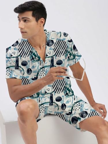 Image of Amazon Brand - Anarva Mens Camouflage Printed Co-ord Set | Half Sleeve Shirt and Shorts Set | Casual Summer Outfit for Beach, Travel, Vacation -