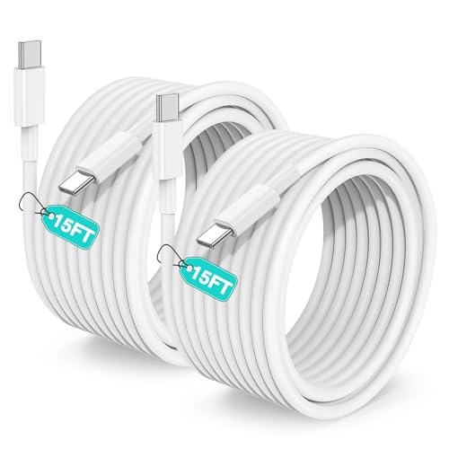 Image of 15FT USB C to USB C Cable, USBC to USBC Fast Charger Cord, Extra Long Type C to Type C Fast Charging Cable for iPhone 17 air 16 15 Pro Max Plus,Galaxy S26 /S25 /S24,iPad Pro /Air,MacBook Pro /Air-2Pack