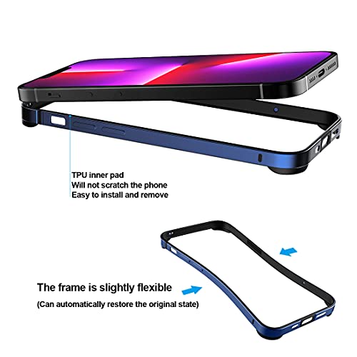 Slim Metal Bumper Case For Iphone 13 Pro Max/14 Plus, Metal Bumper Cover With Soft Tpu Inner [No Signal Interference][Support Wireless Charging] For Iphone 13 Pro Max/ 14 Plus 6.7Inch, Royal Blue #TOP5