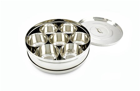 Stainless Steel Spice Box (Masala Dabba), SS Lid & Cover, Size 14