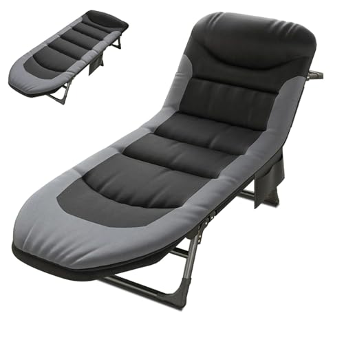 Lit de camping pliable réglable gris pour couchage d'appoint extérieur et bureau