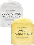 Brooklyn Botany Coconut Milk & Sweet Orange Body Scrub Set – Exfoliating and Moisturizing Face, Body, Hand & Foot Scrubs – 2 x 10 oz