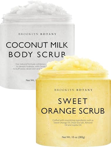 Brooklyn Botany Coconut Milk & Sweet Orange Body Scrub Set – Exfoliating and Moisturizing Face, Body, Hand & Foot Scrubs – 2 x 10 oz