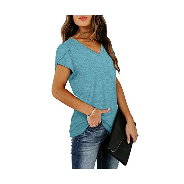 WIHOLL-Womens-Tops-V-Neck-Summer-Petal-Sleeve-Casual-Tshirts WIHOLL Womens Short Sleeve Tshirts Lightweight Loose Casual Tops GreyGreen L