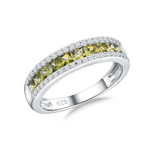 RANDES Peridot Band Rings for Women August Birthstone Ring 925 Sterling Silver Channel Set Princess...