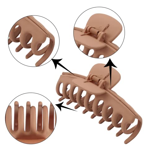 Ajju Korean Matte Large Claw Hair Clips For Women, All Hair Types, Non-Slip Grip, Big Jaw And Strong Hold 4 Pack With Bonus Pack Of 4 Hair Ties (Beige, Khaki, Coffee, Black) #TOP2