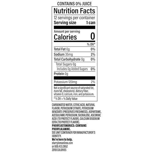 Image of Starry Zero Sugar Lemon Lime Soda, 12 Fl Oz Cans (Pack of 12)