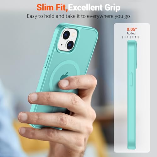Image of SUPFINE Magnetic for iPhone 15 Case (Compatible with MagSafe) (Military Grade Drop Protection) Slim Translucent Matte Shockproof with Anti-Fingerprint Phone Case, Blue Green