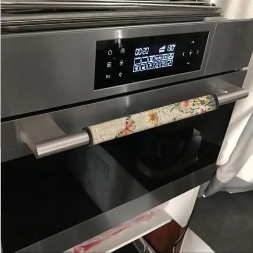 Image of Fridge Oven Door Handle Covers Pack of 6 Protective Kitchen Appliance Decor Handles Universal for Microwave, Kitchen Cabinet, Dish Washer, Floral Butterfly Letter Print Retro