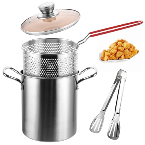 LOLYSIC Spargeltopf Nudeltopf aus Edelstahl, 3 L Hoher Kochtopf, Siebeinsatz mit Griff, Asparagus Pot, Pasta Pot, Fritteuse mit Zange und Glas Lid, für Eine Vielzahl von Kochfeldern und Spülmaschinen