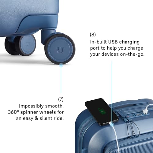 Image of Urban Jungle by Safari, Cabin Trolley Bag with Laptop Compartment, Hardside Polycarbonate Small (55 Cm) Suitcase with USB Charging Socket, 8 Silent Wheel Luggage for Both Men & Women (Skyline Blue)