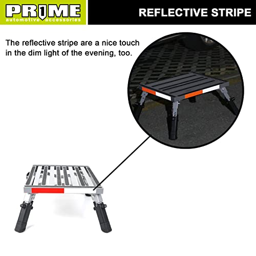 Prime 1 Safety Rv Steps Extra Large Platform 19In X 14.5In Extra Size Rv Folding Step Stool And Ladder, 600Lbs, Height Adjustable, Aluminium With Reflective Stripe, Anti-Slip Surface And Extra Grip #TOP4
