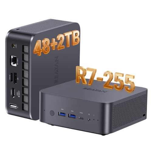 Image of Reatan X7 Mini Gaming PC,AMD Ryzen 7 255(8C /16T, up to 4,9 GHz) Radeon 780M Equipped with Crucial 48GB RAM DDR5 + 2TB SSD Up to 8K Quad-Screen Display OCulink Mini PC WiFi 7 USB 4.0 Built-in Speaker
