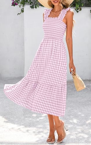 Image of PRETTYGARDEN Women's Summer Dress Casual Ruffle Strap Gingham Midi Sundress