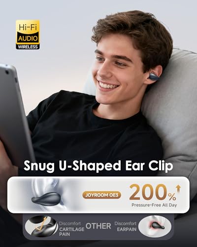 Image of King Lucky Clip-On Earbuds,Comfort Air Cushion Open Ear Earbuds Wireless Bluetooth 6.0 Multipoint, Open Ear Headphones with Mic,Anti-Mistouch,45H Playtime for Sports,Small Ears&Sleep (Black)