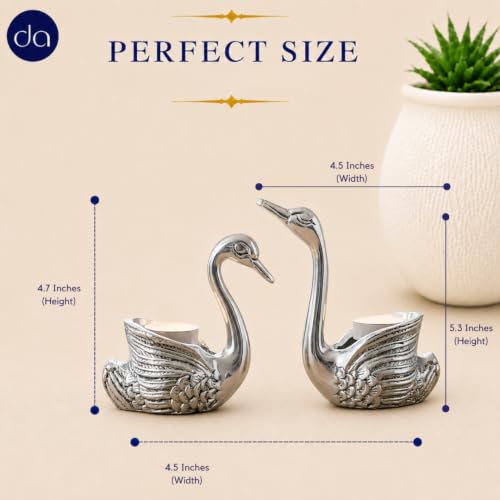 Image of 999 Silver Plated Swan Pair Idol: Vastu-Compliant Home Decor & Candle Holders | Swans for Good Luck and Love | Candle Holder for Home Decor Tabletop Living Room | Showpiece for Gifting