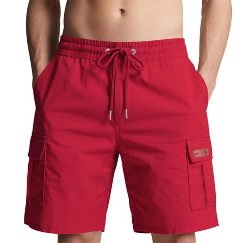 Image of Men's Cargo Shorts Elastic Waist Outdoor Loose Fit Sport Shorts Summer Joggers Casual Short with Multi-Pocket