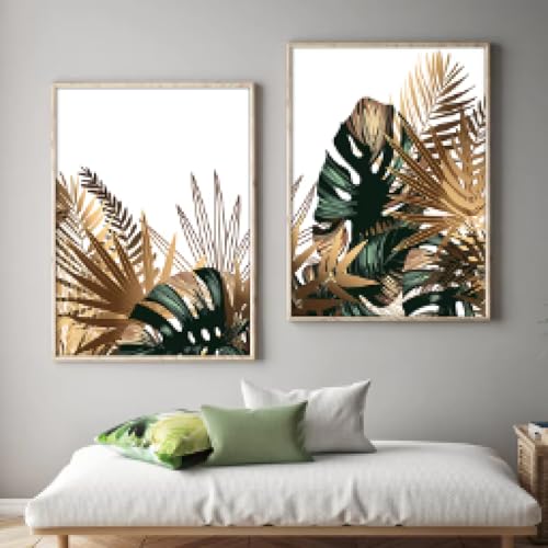 Affiche fleurs feuilles d'or triptyque chic pour mur salon 80x110cm - 3