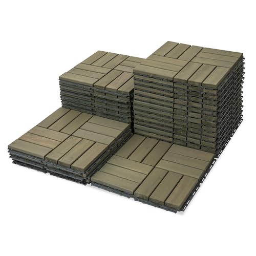 VICTORY RELAX Acacia Wood Flooring Interlocking Deck Tiles for Patio Decor 27 Pcs 12 Slats VR Muted Green - Waterproof Indoor & Outdoor Decor - Balcony Garden Decking Tile (12.2 * 12.2 * 0.7 inches)