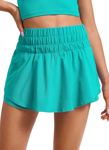 Image of CRZ YOGA Ruffle Skirt Overlay Athletic Shorts | High Waisted, Quick Dry, Lightweight, Flowy, A Zip Pocket, for Women