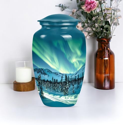 Image of Personalized Northern Lights - Decorative Urns for Ashes - Large Cremation Urns - 10 Inch - Large with Velvet Bag - Memorial Urns - Funeral Urns for Male & Female - Unique Urns - Burial Urn