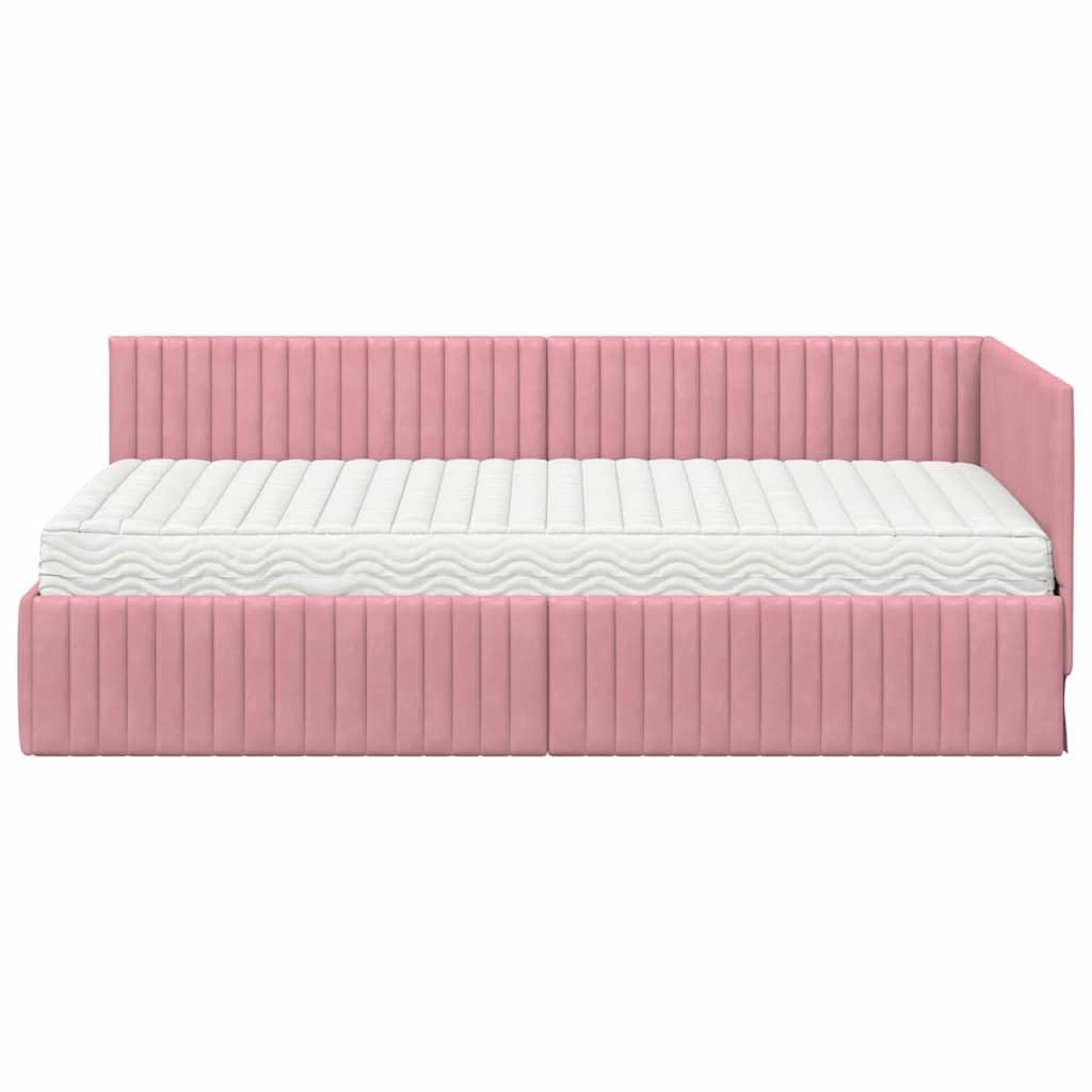 Struttura Letto Angolare in Velluto Grigio con Materasso Inclusa, Design Moderno, Supporto Solido, Testata Montata a Parete, Dimensioni 204x94x72 cm, Facile da Montare per Camera da Letto