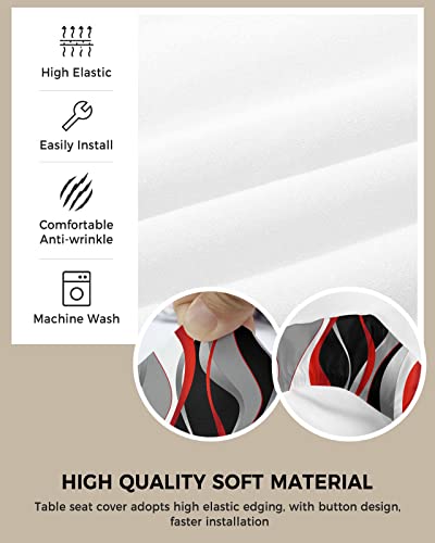 Red Black Grey Seat Covers For Dining Room Chairs Set Of 6, Stretchy Dining Chair Cushion Covers, Modern White Moire Geometric Abstract Art Removable Washable Slipcovers For Office, Kitchen, Party #TOP1