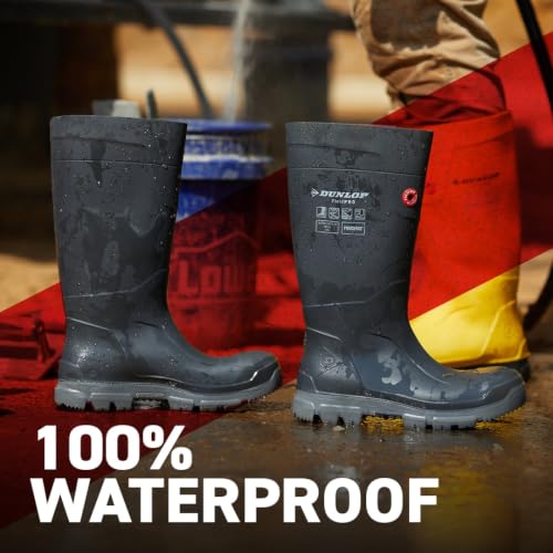 Image of DUNLOP Purofort FieldPRO - Work boots for Men & Women - Waterproof Safety boots with Soft Toe - Chemical and Slip Resistant - Green /Black - Size 3-14
