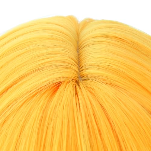 Image of PATTNIUM Yellow Curly Wig for Kids Girls Short Wavy Wigs with Bangs Shoulder Length Wavy Heat Resistant Synthetic Wig