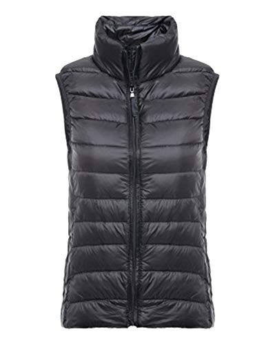 Mujer Collar de pie Chaleco Portátil de Plumón Ligero Acolchado Invierno Cálido Sin Mangas Abajo Chaqueta M Negro Cover