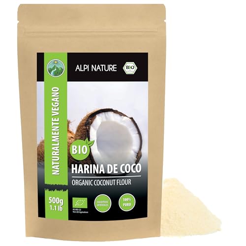 Alpi Nature Harina de Coco Orgánico 500g, Coco Molido para Hornear, Harina Orgánica sin Gluten