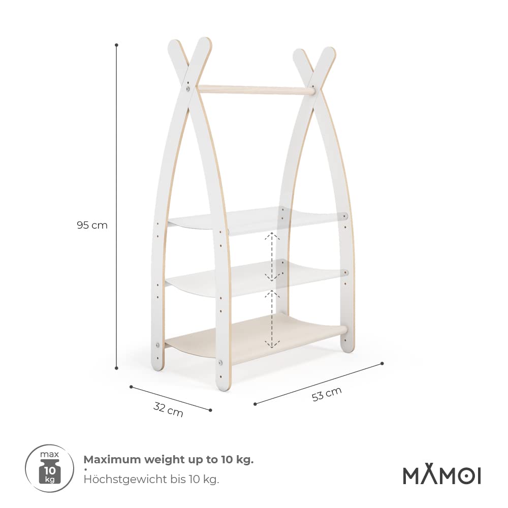 MAMOI® Perchero para niños 95x106x32cm / 53x95x32cm | Armario para niños | Perchero de pie | Riel de ropa para niños | Carril de madera | Armario para niños | 100% ECO | Hecho en la UE